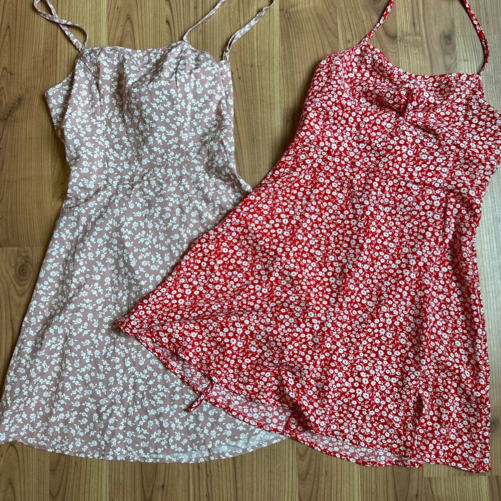 Floral Print Women's Dresses - Red and Beige